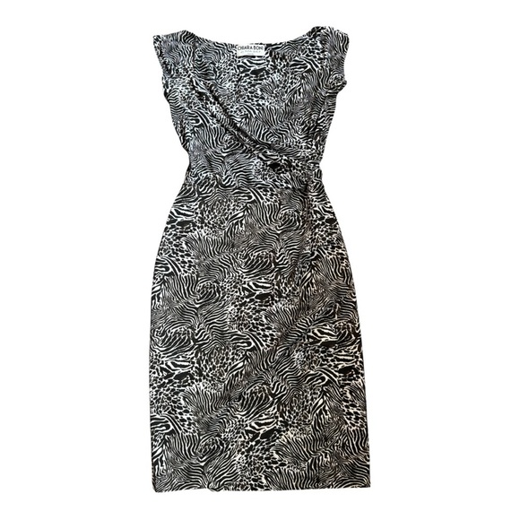 CHIARA BONI La Petite Robe Zebra V Neck Ruffle Jersey Dress Size 42 US 6 - Picture 1 of 15